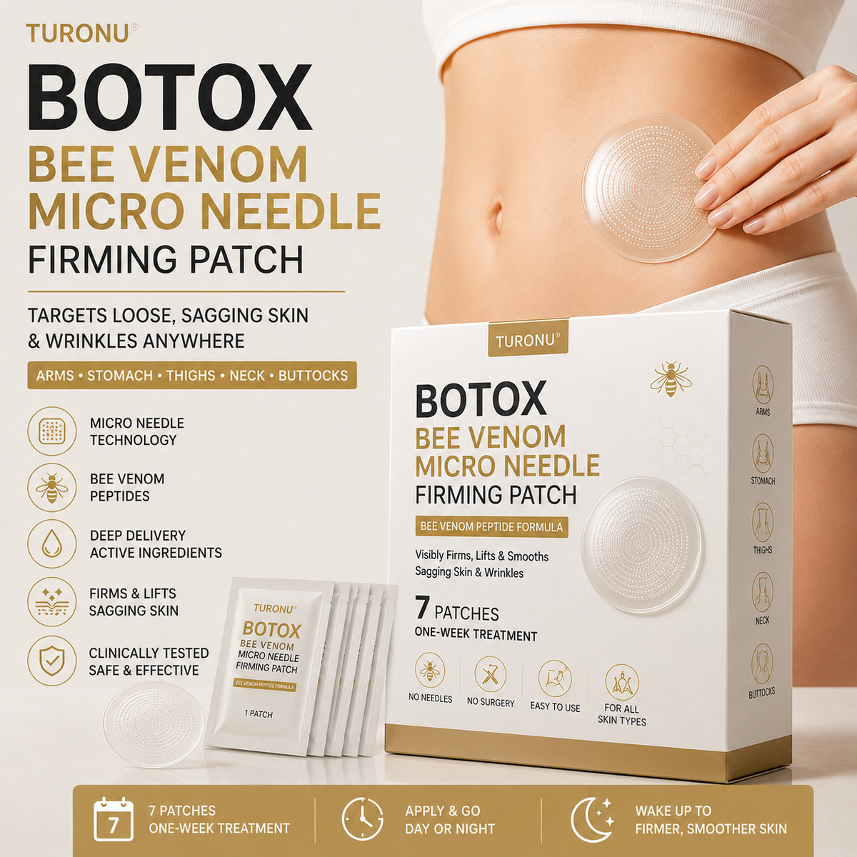 ⏰ 80%OFF — FINAL 3 HOURS⏰Turonu® Botox Bee Venom Microneedle Firming Patch (Bat Wings,Stretch Marks,Wrinkles & Cellulite — Just 10 Minutes a Day,Visible Results in 7 Days.)