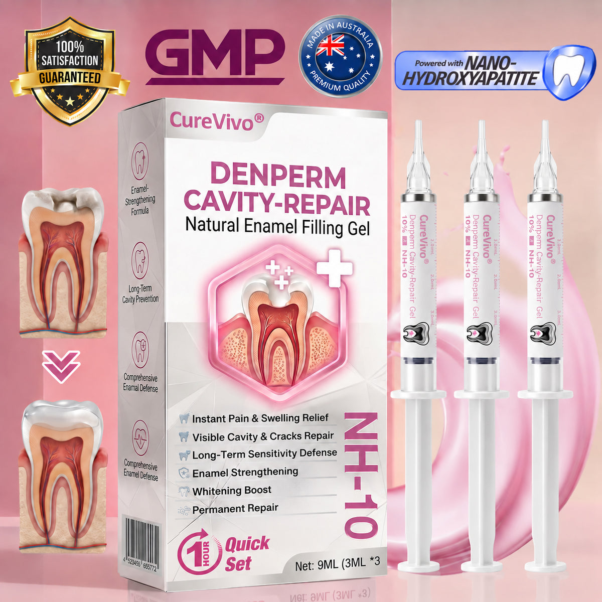 🇦🇺🦷👩‍⚕️CureViVo® DenPerm Cavity-Repair Natural Enamel Filling Gel👍